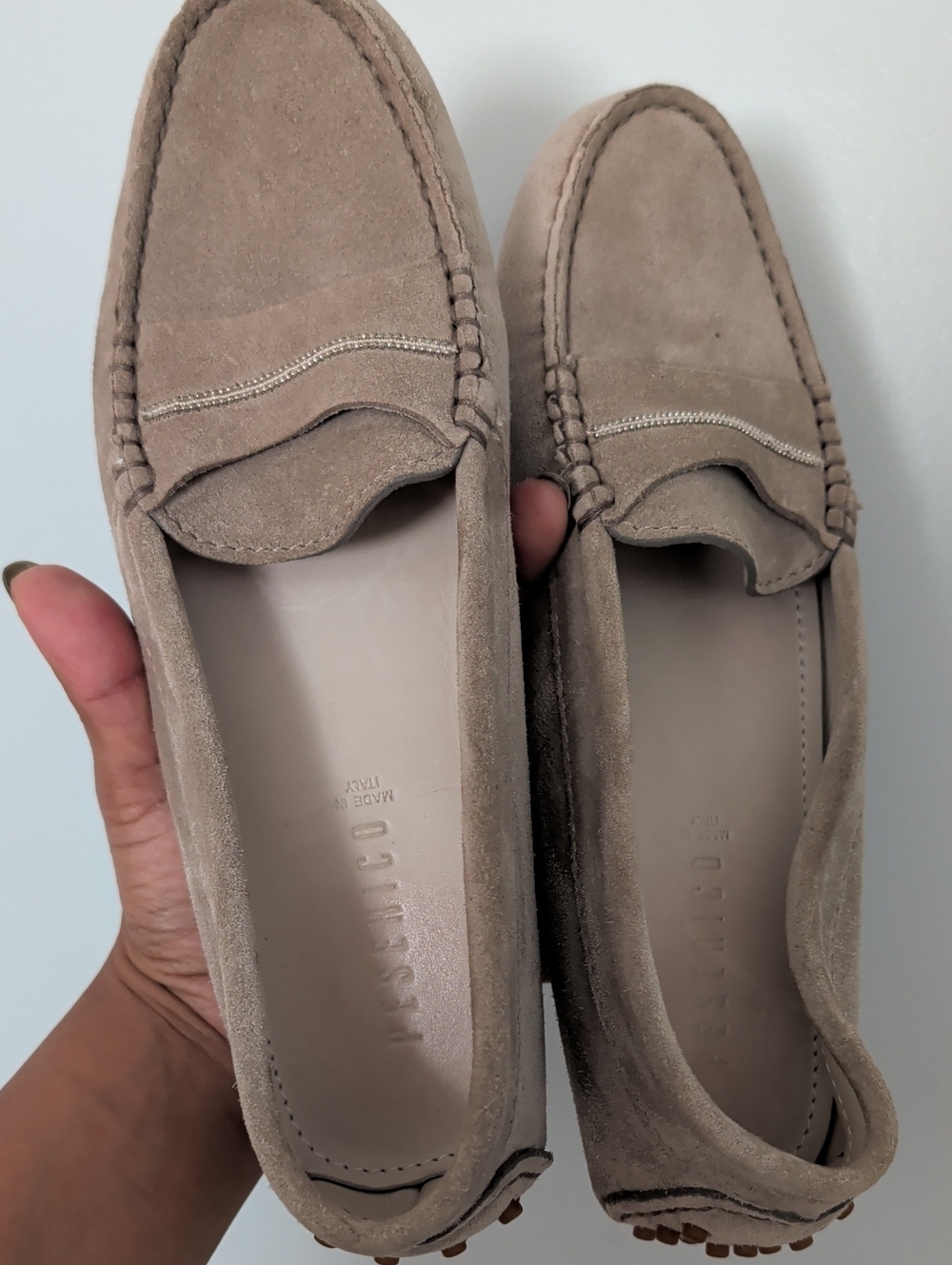 Peserico Taupe Suede Penny Loafers